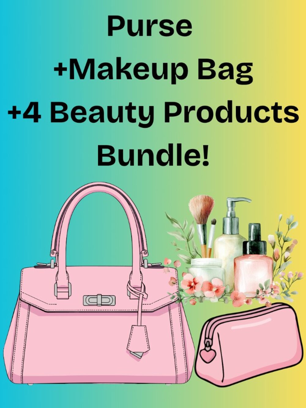Purse, Makeup Bag, Beauty Products Bundle!